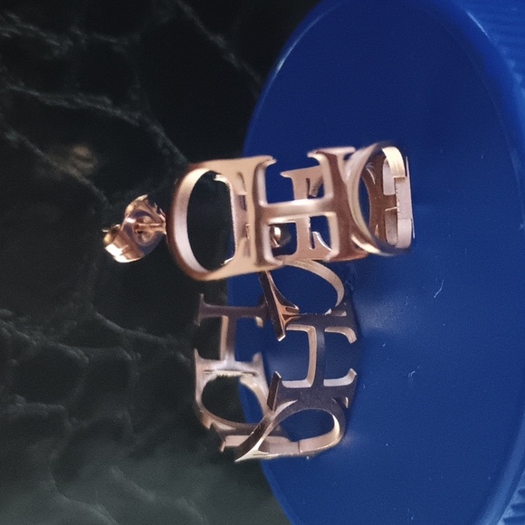 🆕 STAINLESS STEEL CH Logo Heart ROSE TONE  Hoop Earrings - Picture 10 of 10